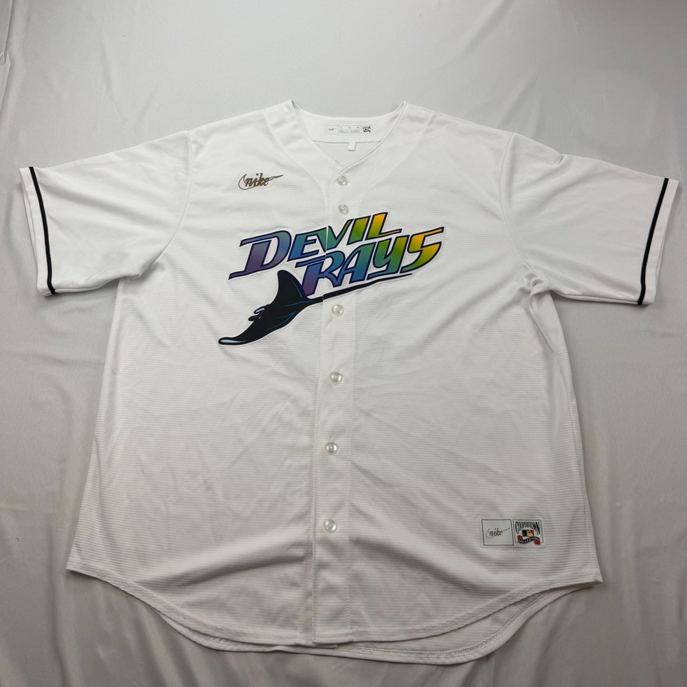 Nike Baseball Jersey Mens XL White Tampa Bay Devil Rays Franco 5 Cooperstown